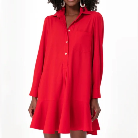 Tuckernuck Pomander Place Red Crepe Callahan Shirt Dress SIZE XS